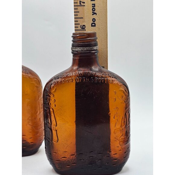 Pair Vtg Half Pint Embossed Colonial Graphics Brown Whiskey Bottle  Federal Law - Picture 9 of 10
